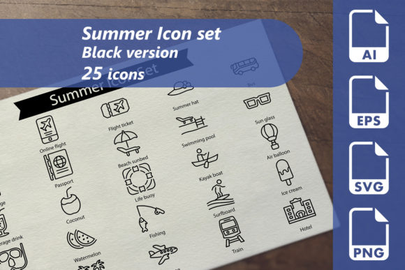 Summer Line Icon Set Graphics for Crafters